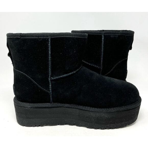 🔴SOLD UGG Classic Mini Platform Black Suede Boots Women Size 10 NEW - Picture 10 of 12